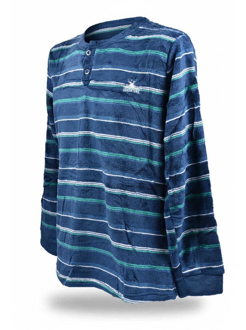 Pigiama Uomo Inverno Pile Morbido ADVENTURE J2565 Blu marino - Kiabi
