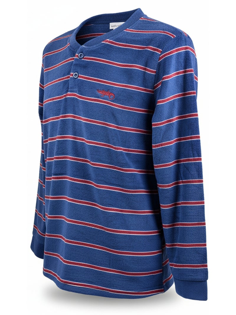 Pigiama Uomo Inverno Pile Morbido RAYURE Z2654 Blu marino - Kiabi