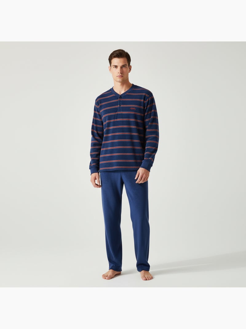 Pigiama Uomo Inverno Pile Morbido RAYURE Z2654 Blu marino - Kiabi
