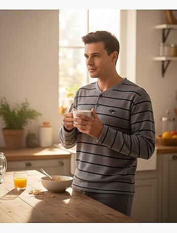 Pigiama Uomo Inverno Pile Morbido RAYURE Z2654
