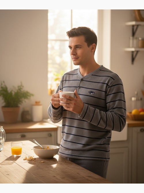 Pigiama Uomo Inverno Pile Morbido RAYURE Z2654 - Kiabi