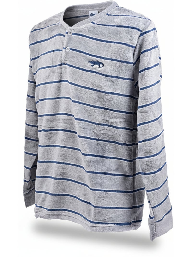 Pigiama Uomo Inverno Pile Morbido RAYURE Z2654 Grigio - Kiabi
