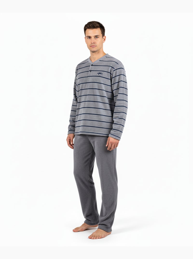Pigiama Uomo Inverno Pile Morbido RAYURE Z2654 Grigio - Kiabi