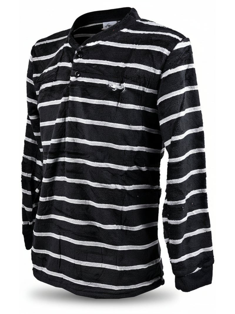 Pigiama Uomo Inverno Pile Morbido RAYURE Z2654 Nero - Kiabi