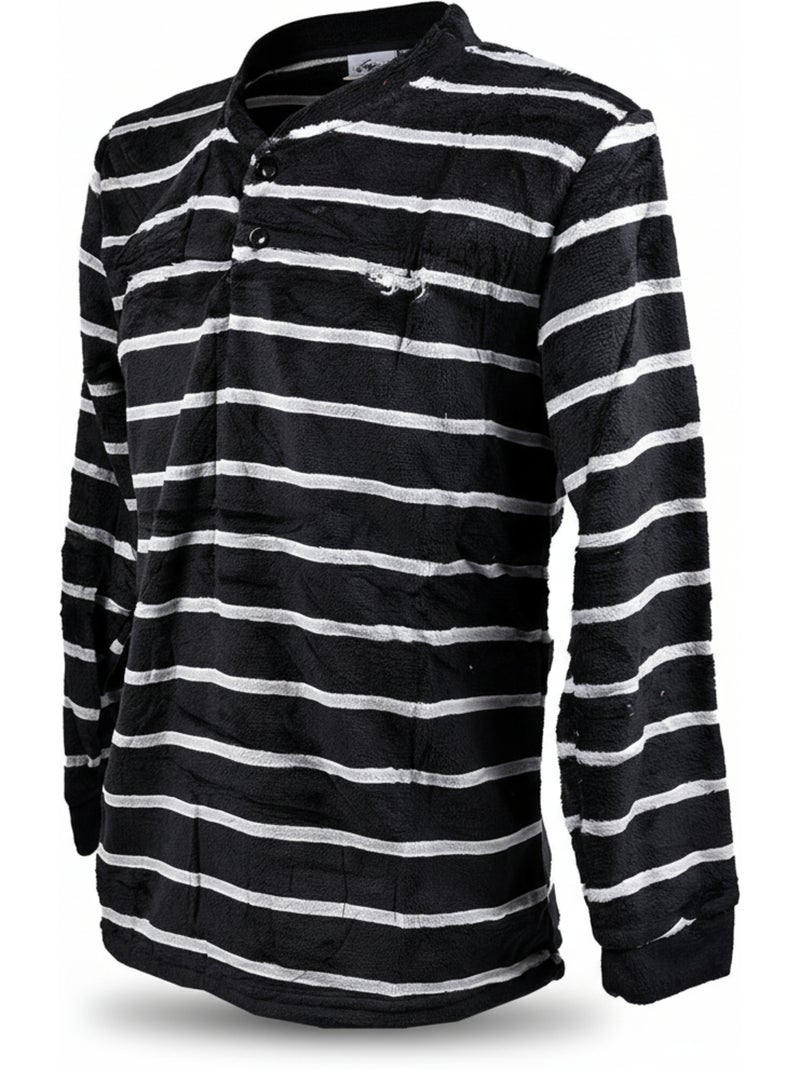 Pigiama Uomo Inverno Pile Morbido RIGHE Z2654 Nero - Kiabi