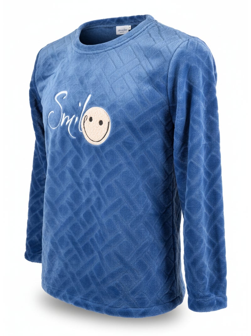 Pigiama Uomo Inverno Pile Morbido SMILE Blu marino - Kiabi