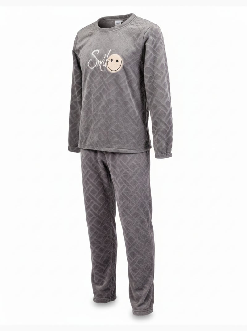 Pigiama Uomo Inverno Pile Morbido SMILE Confezione da 2 Blu grigio - Kiabi