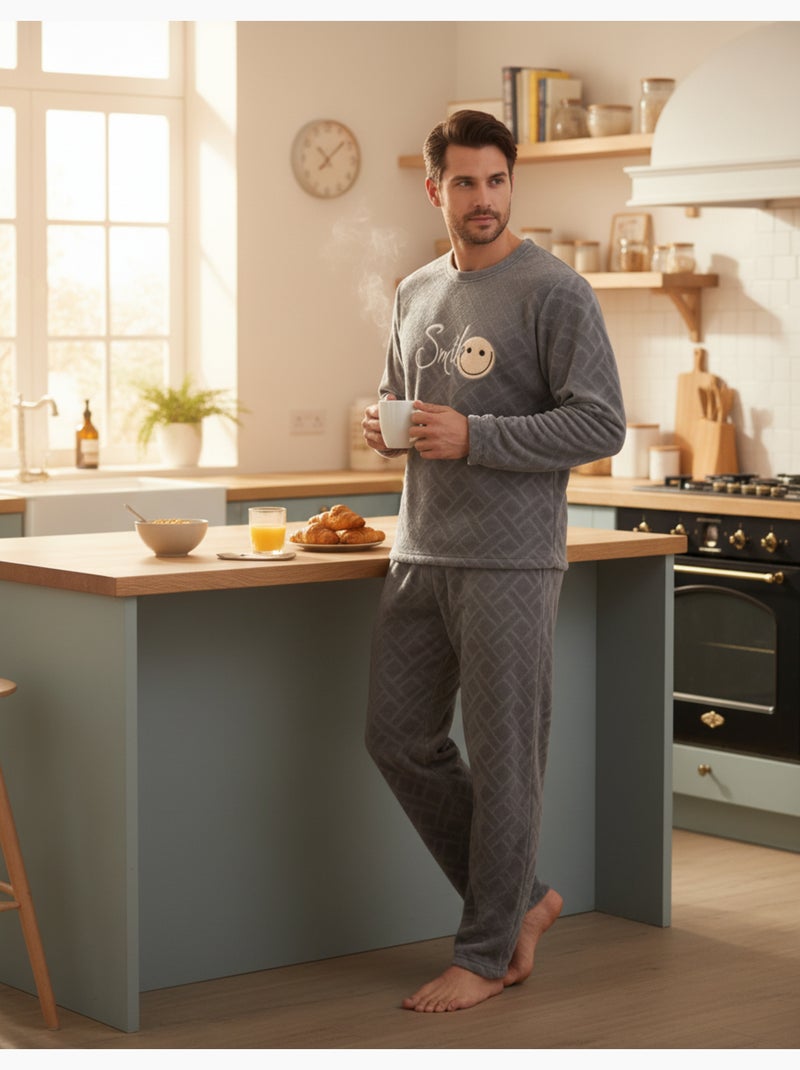 Pigiama Uomo Inverno Pile Morbido SMILE Confezione da 2 Blu grigio - Kiabi
