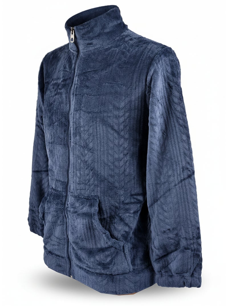 Pigiama Uomo Inverno Pile Morbido ZIP Blu marino - Kiabi