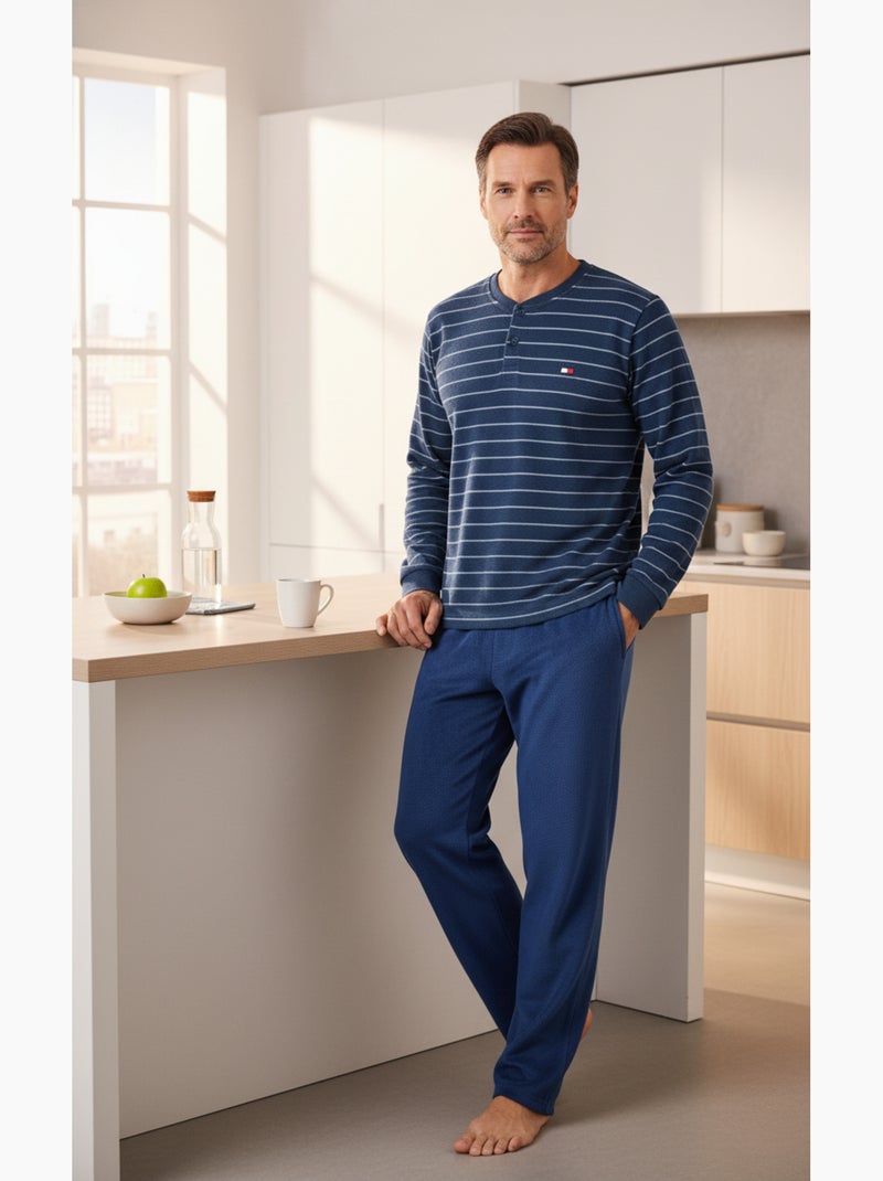 Pigiama Uomo Inverno Pile ULTRA Morbido Z2655 Blu marino - Kiabi