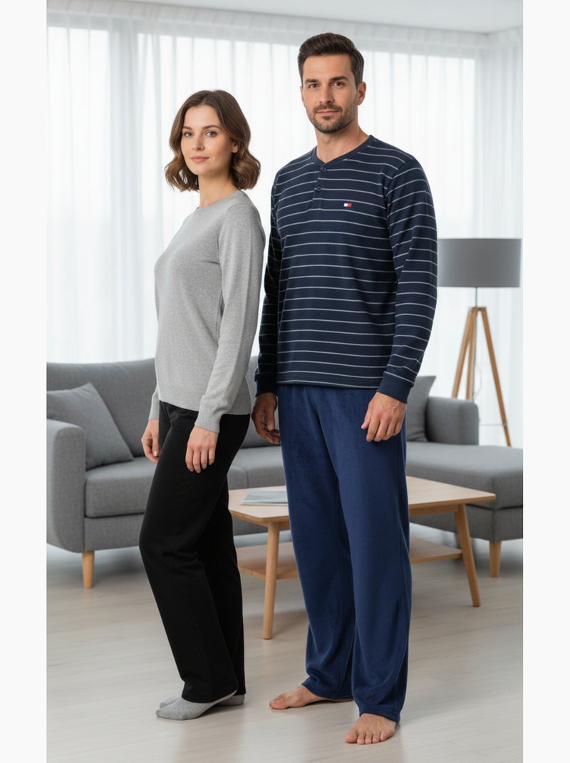 Pigiama Uomo Inverno Pile ULTRA Morbido Z2655 Blu marino - Kiabi