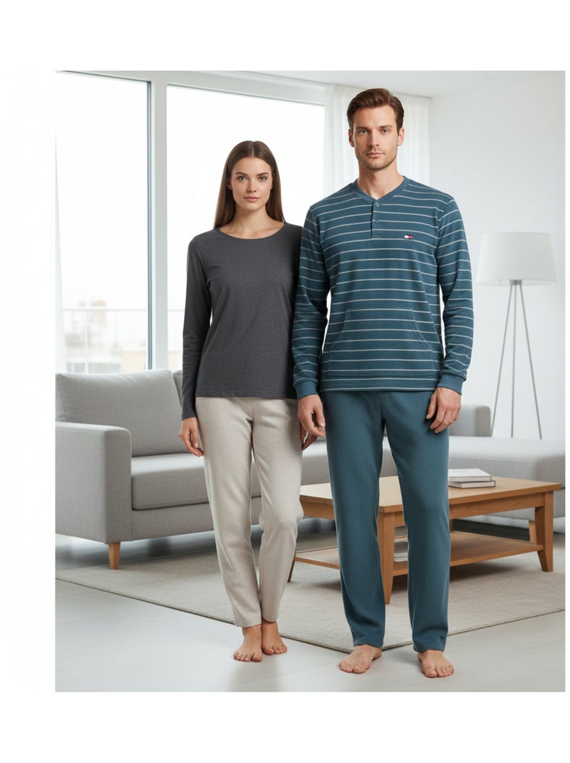 Pigiama Uomo Inverno Pile ULTRA Morbido Z2655 Verde kaki - Kiabi