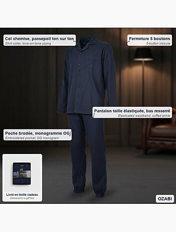 Pigiama Uomo Lungo Completamente Bottoni Cotone 100% OLIVER GRANT PARIS