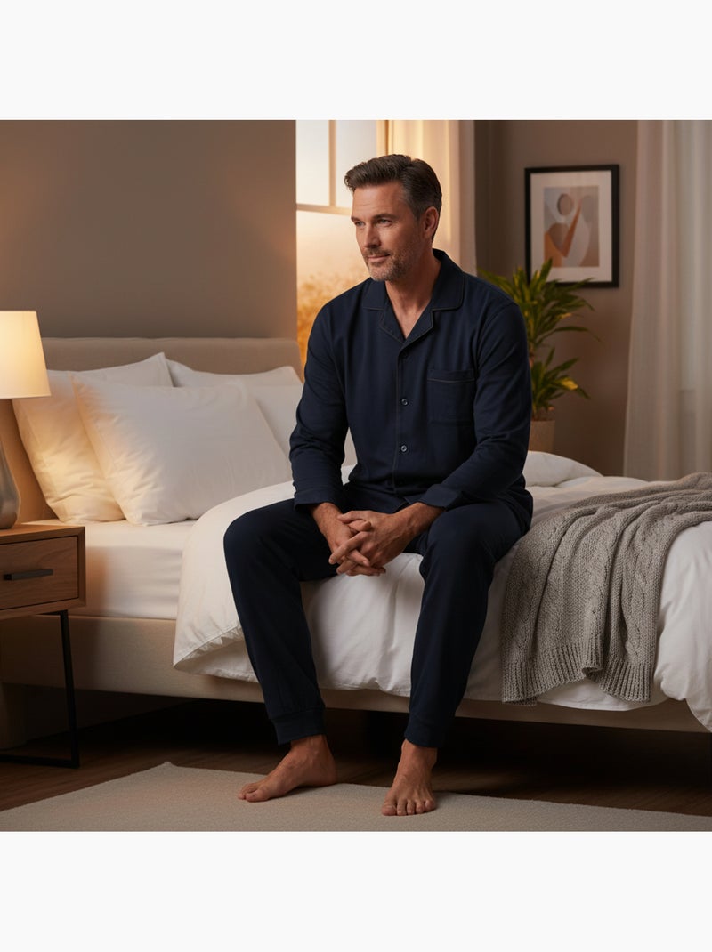 Pigiama Uomo Lungo Completamente Bottoni Cotone 100% OLIVER GRANT PARIS Blu marino - Kiabi