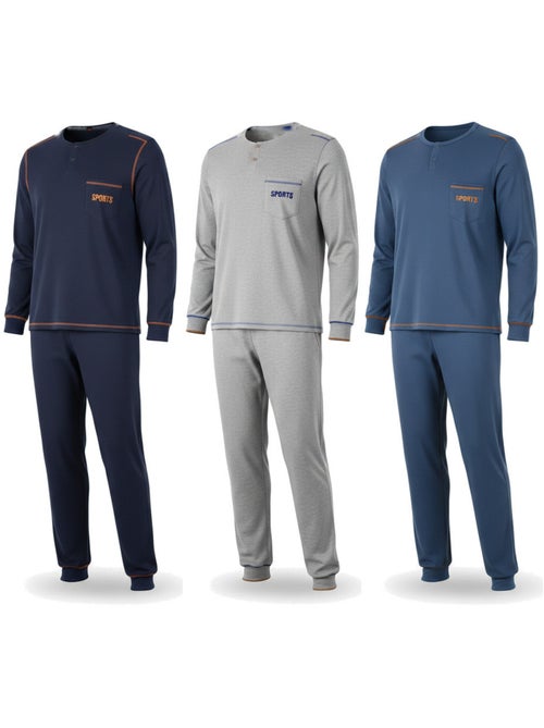 Pigiama uomo lungo confezione da 3, cotone foderato pile, collo bottoni ozabi - Kiabi Pigiama uomo lungo confezione da 3, cotone foderato pile, collo bottoni ozabi - Kiabi