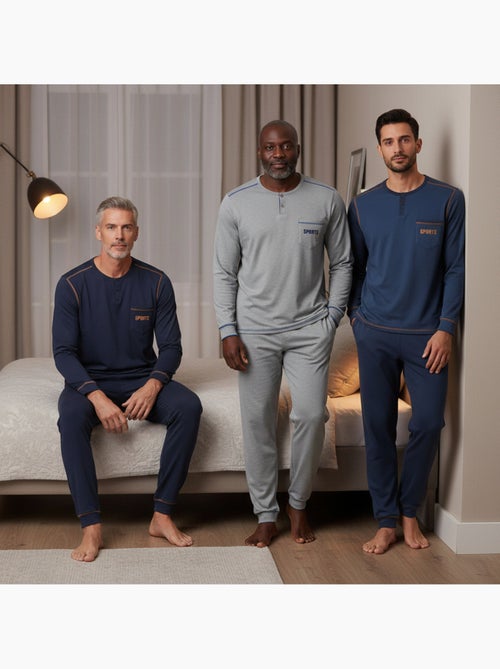Pigiama uomo lungo confezione da 3, cotone foderato pile, collo bottoni ozabi - Kiabi Pigiama uomo lungo confezione da 3, cotone foderato pile, collo bottoni ozabi - Kiabi