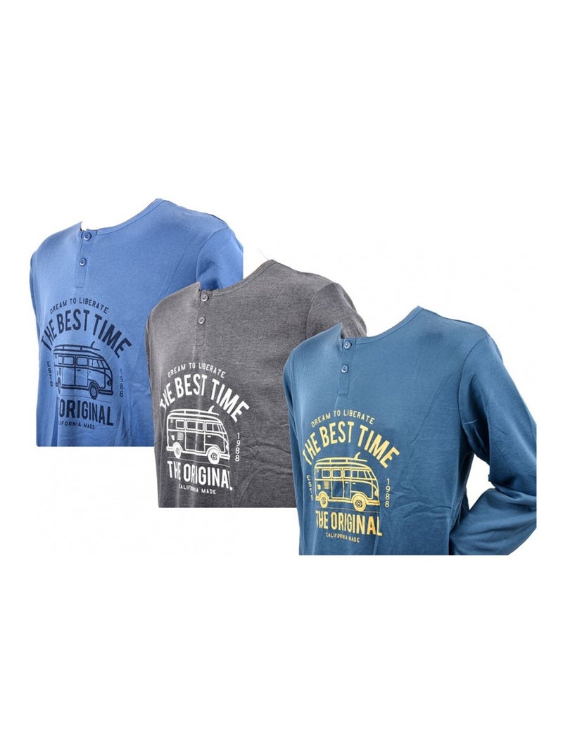 Pigiama Uomo Lungo SWEET SECRET - Confezione da 3 Grigio verde blu - Kiabi