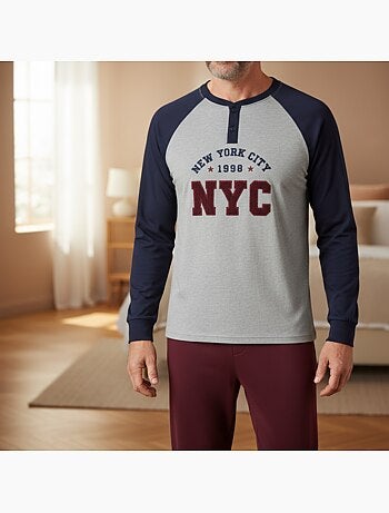 Pigiama uomo pile foderato ricamo new york ozabi