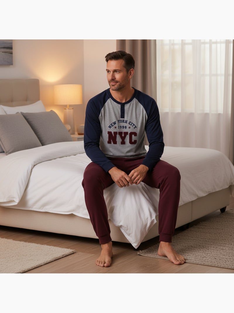 Pigiama uomo pile foderato ricamo new york ozabi Blu marino - Kiabi