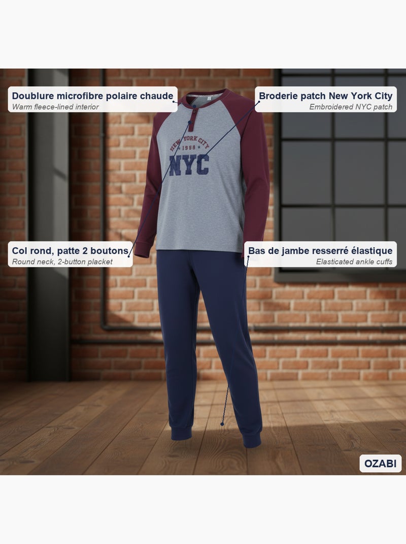Pigiama uomo pile foderato ricamo new york ozabi Bordeaux - Kiabi