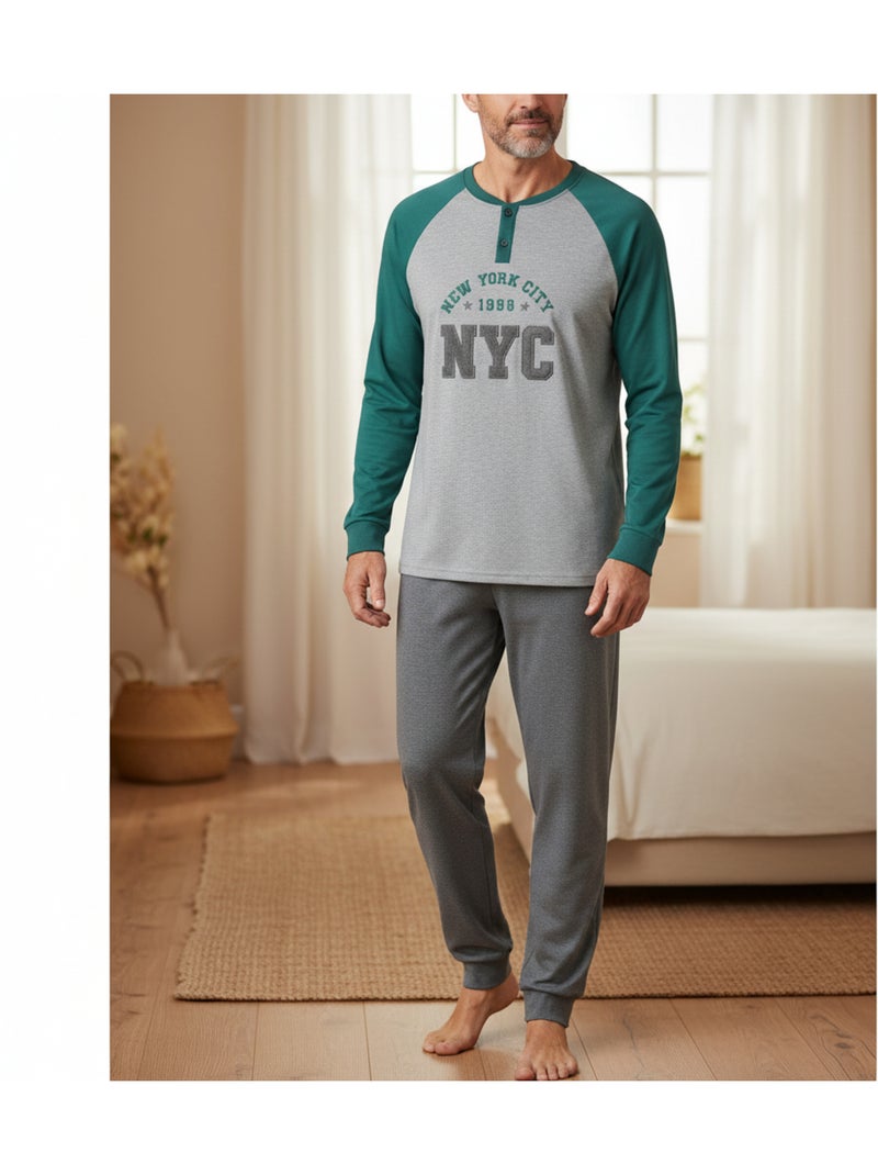 Pigiama uomo pile foderato ricamo new york ozabi Verde - Kiabi