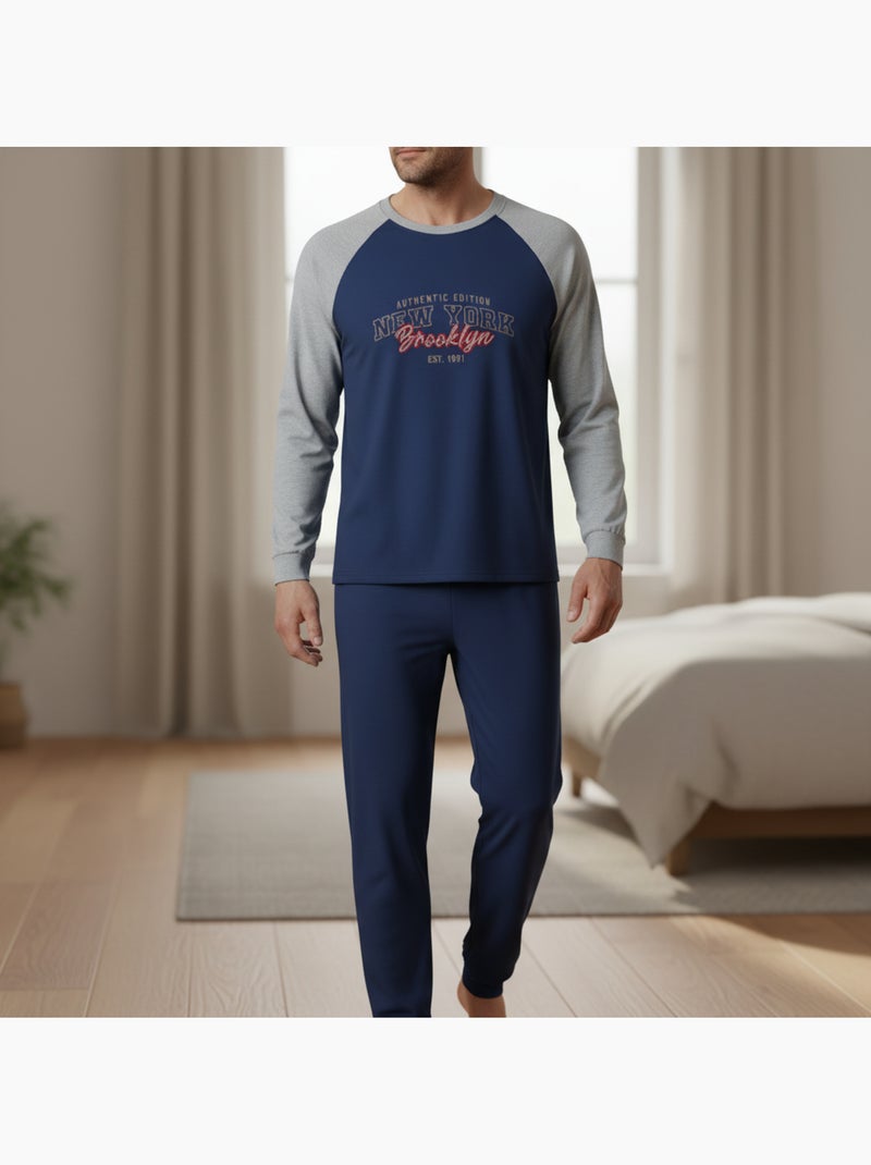 Pigiama uomo pile raglan ricamato ozabi Blu marino - Kiabi