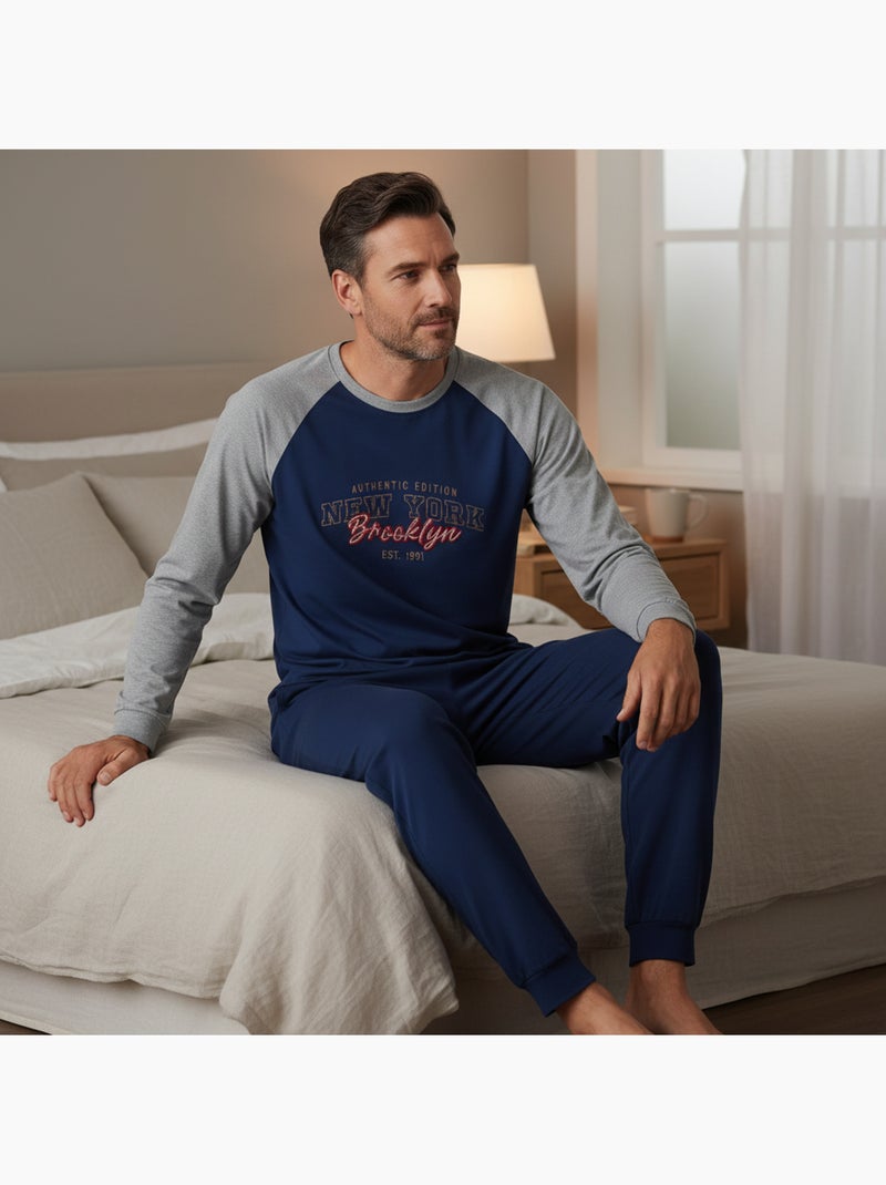Pigiama uomo pile raglan ricamato ozabi Blu marino - Kiabi
