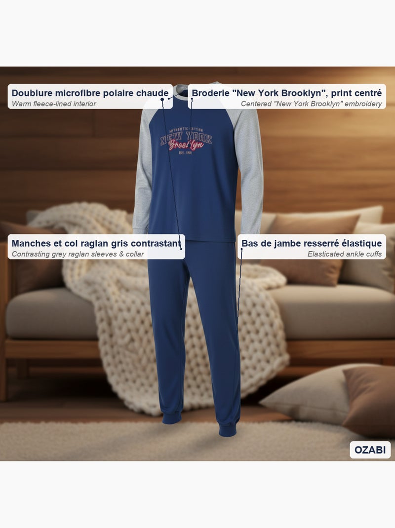 Pigiama uomo pile raglan ricamato ozabi Blu marino - Kiabi