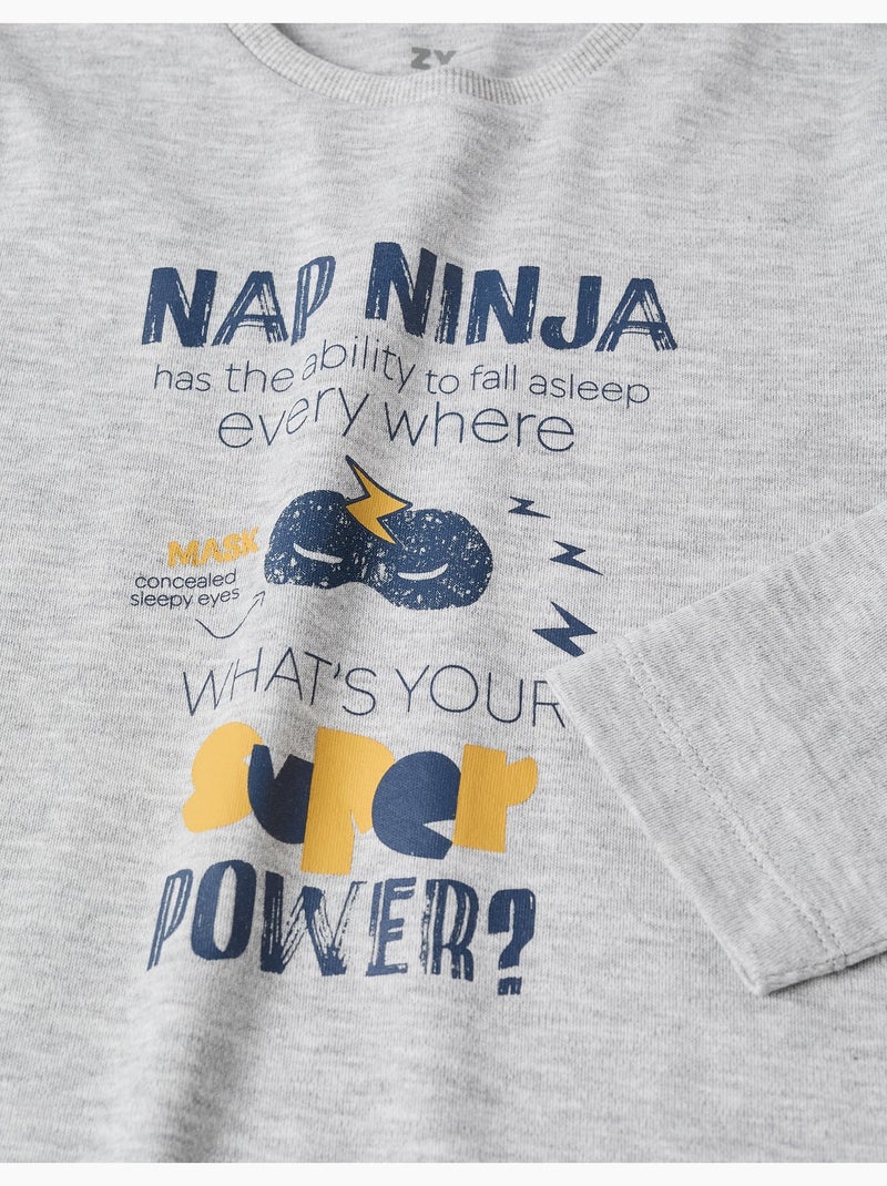 Pigiami a manica lunga con stampa nap ninja Grigio chiaro - Kiabi