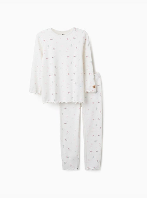 Pigiami a manica lunga in tessuto a coste con fiori e stelle - Kiabi