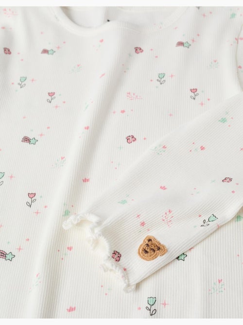 Pigiami a manica lunga in tessuto a coste con fiori e stelle - Kiabi