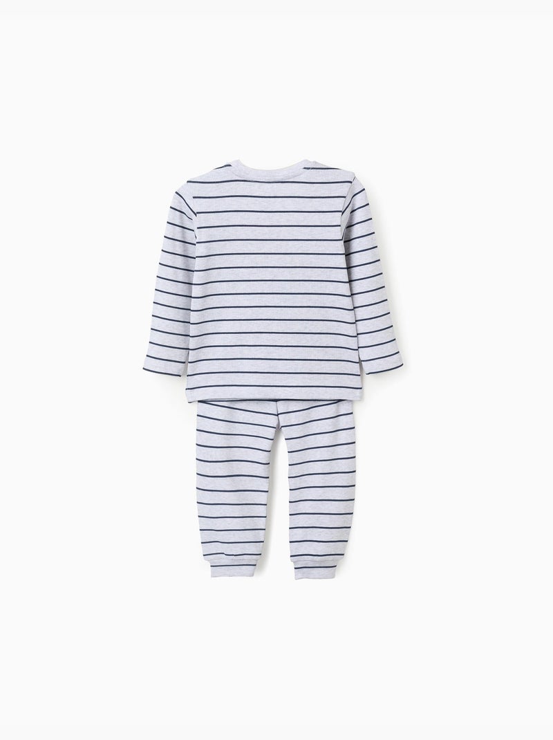 Pigiami a manica lunga in tessuto a costine con righe Grigio - Kiabi