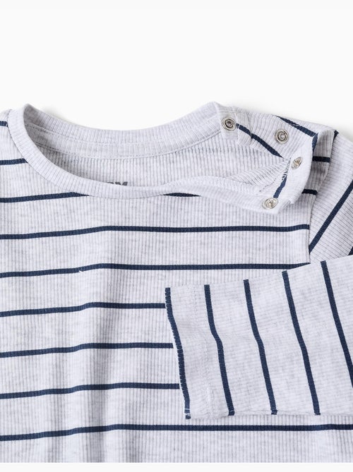 Pigiami a manica lunga in tessuto a costine con righe - Kiabi