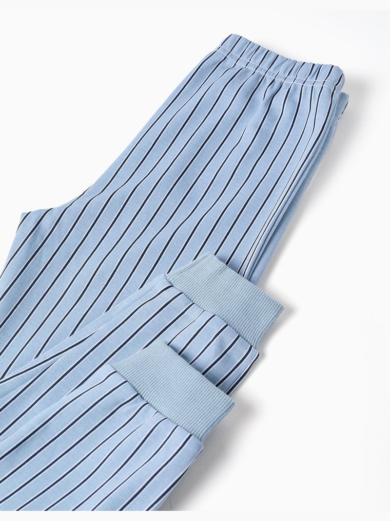 Pigiami in cotone a manica lunga con righe Blu chiaro - Kiabi
