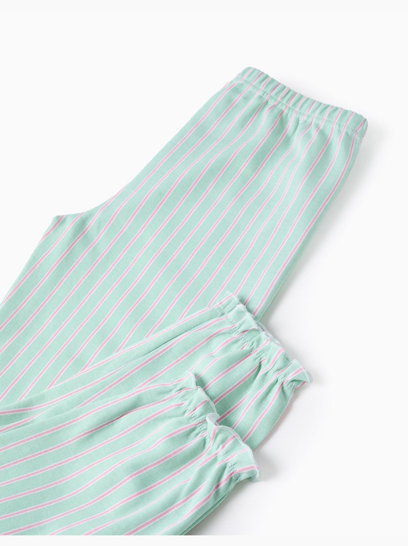 Pigiami in cotone a manica lunga con righe Verde chiaro - Kiabi
