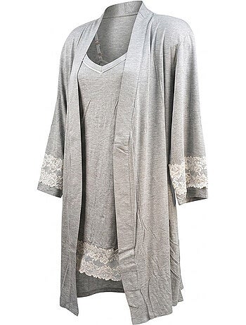 Pigiamone Donna OZABI Kimono Pizzi Viscosa 2 Pezzi