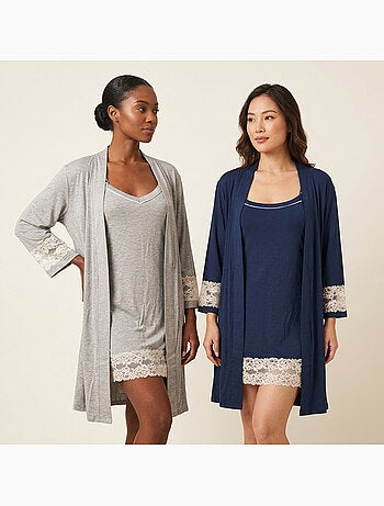 Pigiamone Donna OZABI Kimono Pizzi Viscosa 2 Pezzi