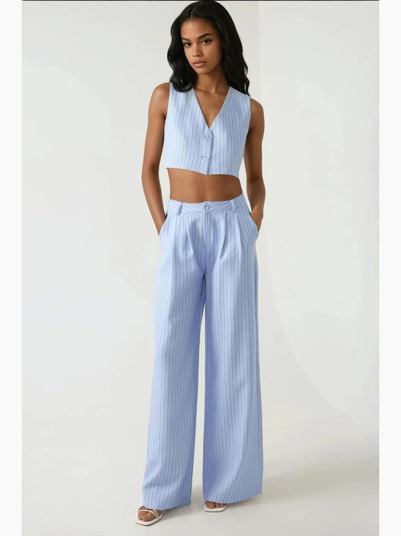 Pika collection pantaloni a vita alta a righe a gamba larga hiccup Blu cielo - Kiabi