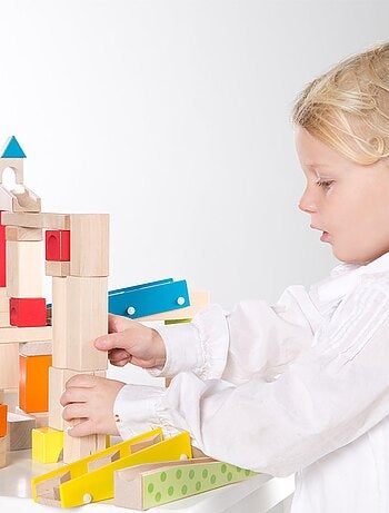 Pista per biglie per bambini – 80 blocchi di costruzione in legno + 20 biglie – "Roba