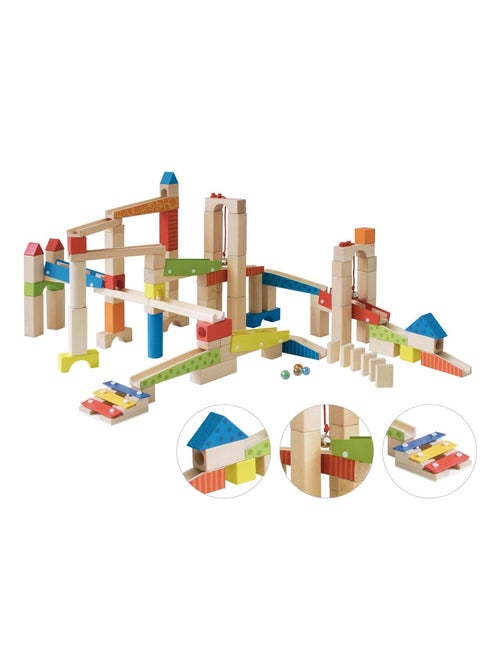 Pista per biglie per bambini – 80 blocchi di costruzione in legno + 20 biglie – "Roba" - Kiabi