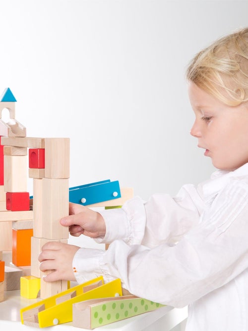 Pista per biglie per bambini – 80 blocchi di costruzione in legno + 20 biglie – "Roba" - Kiabi