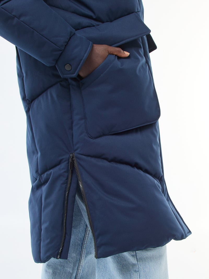 Piumino caldo lungo idrorepellente con cappuccio Blu - Kiabi