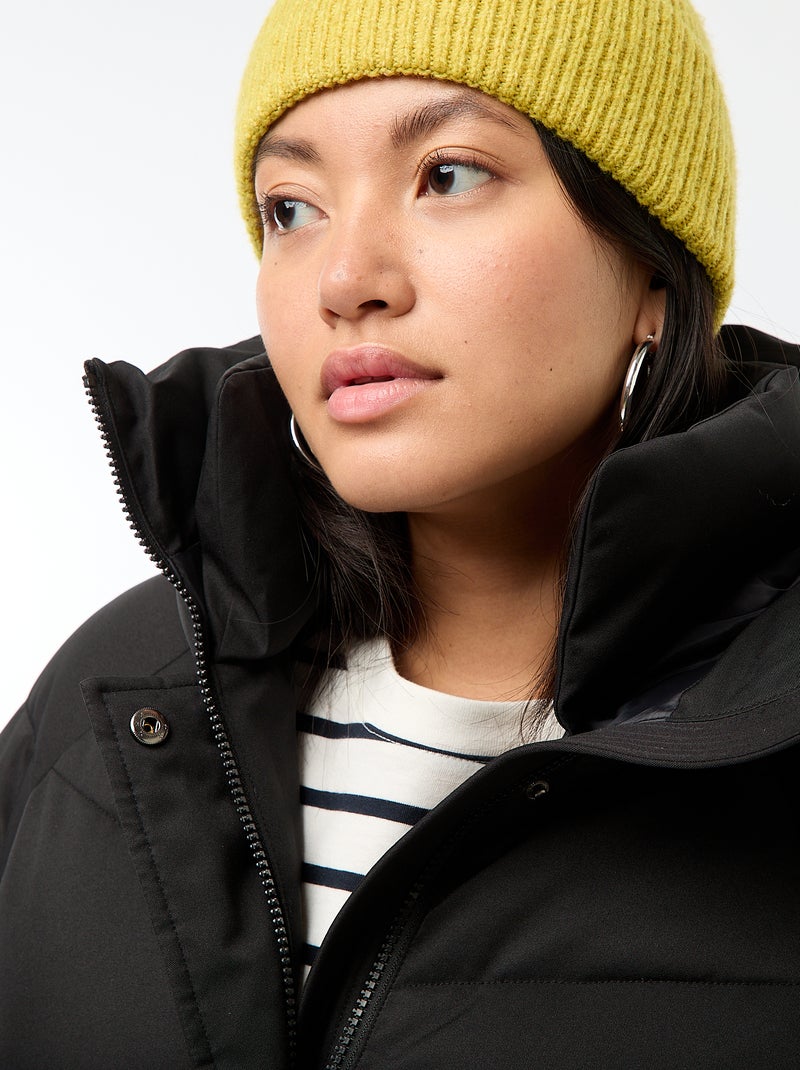 Piumino caldo lungo idrorepellente con cappuccio Nero - Kiabi