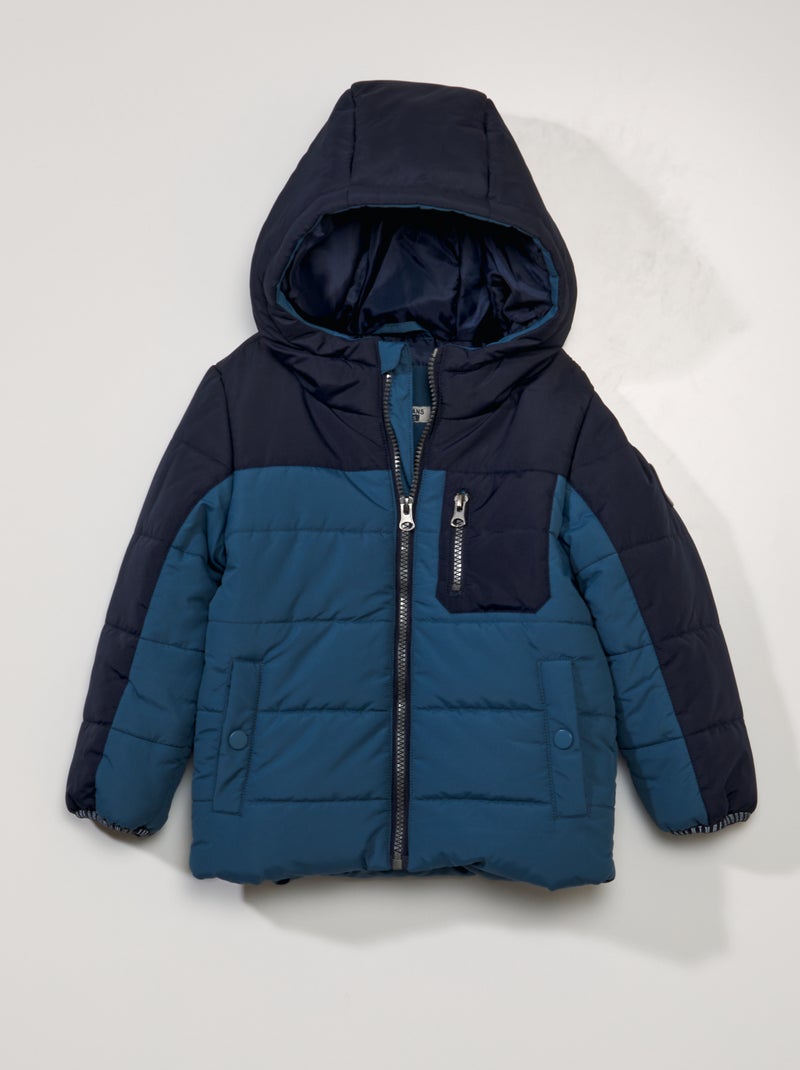Piumino con cappuccio color-block blu - Kiabi