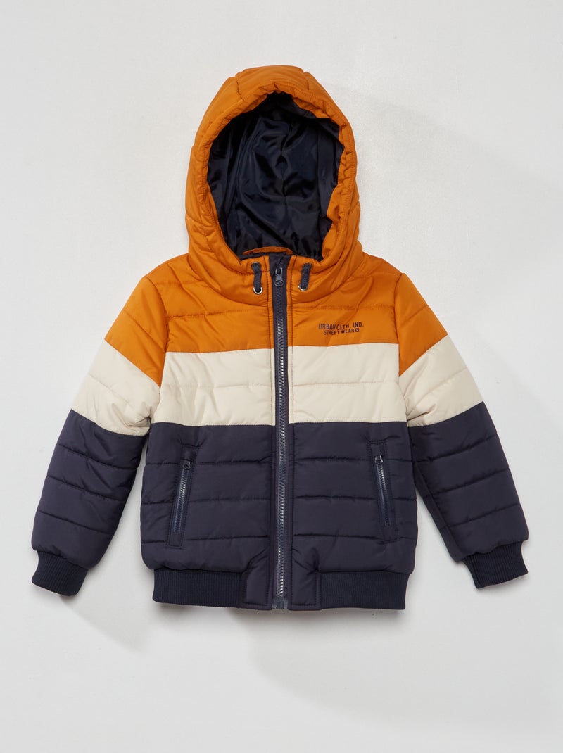 Piumino con cappuccio color block BLU - Kiabi