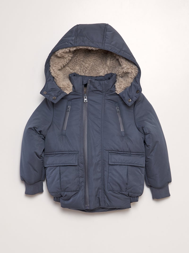 Piumino con cappuccio con interno effetto montone BLU - Kiabi