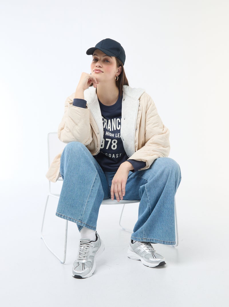 Piumino con cappuccio e pettorina interna in felpa removibile Beige - Kiabi