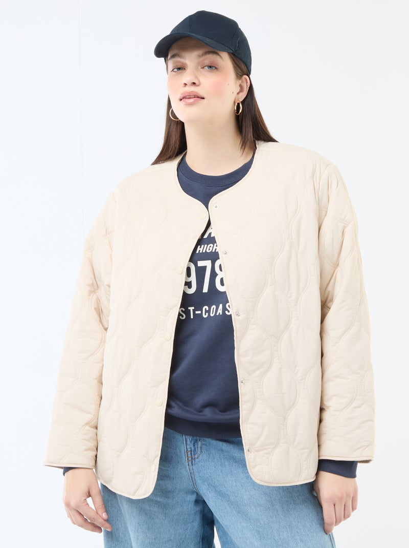 Piumino con cappuccio e pettorina interna in felpa removibile Beige - Kiabi