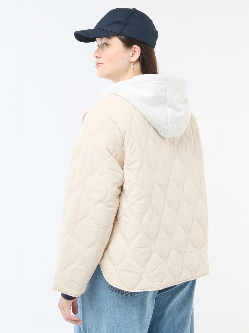 Piumino con cappuccio e pettorina interna in felpa removibile Beige - Kiabi