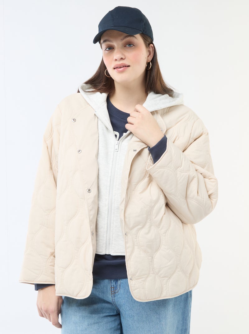 Piumino con cappuccio e pettorina interna in felpa removibile Beige - Kiabi